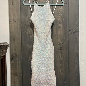 B Darlin White Cream Sequin Backless Midi Dress